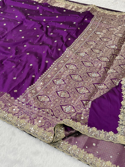 Presenting Timeless Banarasi Semi Katan Soft Silk Lace work Saree