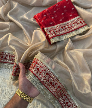 Premium plain tissue sabhyasachi silk saree