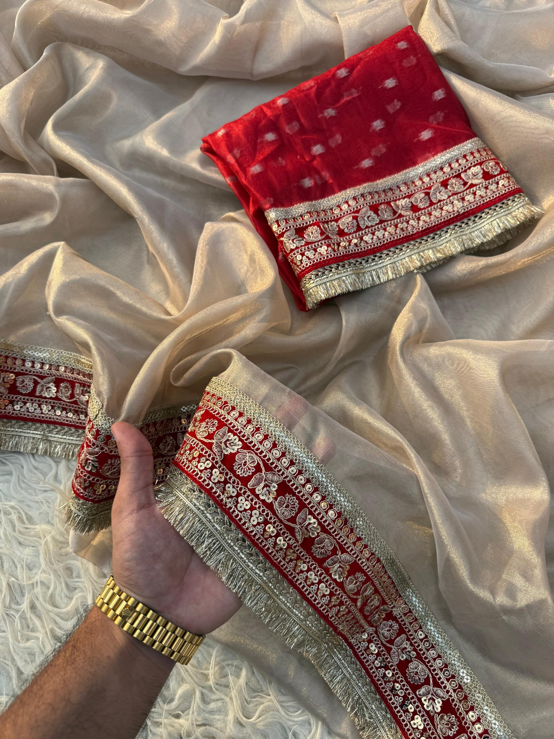 Premium plain tissue sabhyasachi silk saree