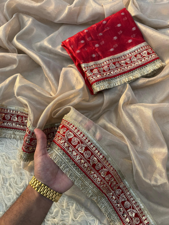 Premium plain tissue sabhyasachi silk saree