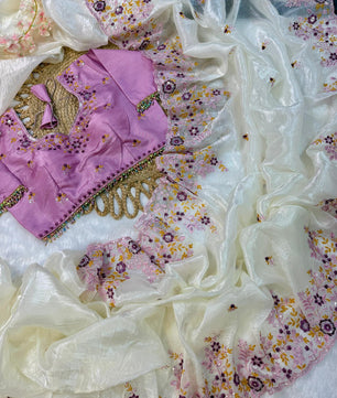 Gold crush soft Silk & Enhanced With embroidery , thread Work And sequence With Resham In Floral co