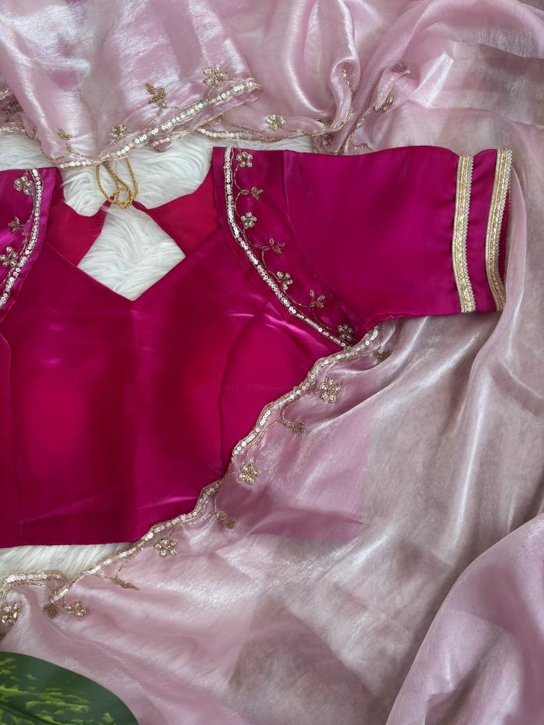 Very Soft nd Elegant Rich look Rimzim Silk fabric with beautiful hand work khatli cutdana heavy border