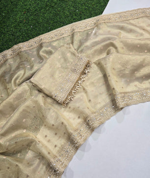 Banarasi tissue silk saree with all over chunri but