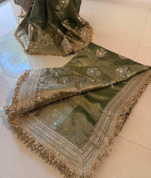 Masterpiece Glass Tissue Banarasi *Handwork* Mirror Work , Maharani Lace Work Saree