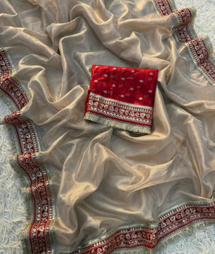 Premium plain tissue sabhyasachi silk saree