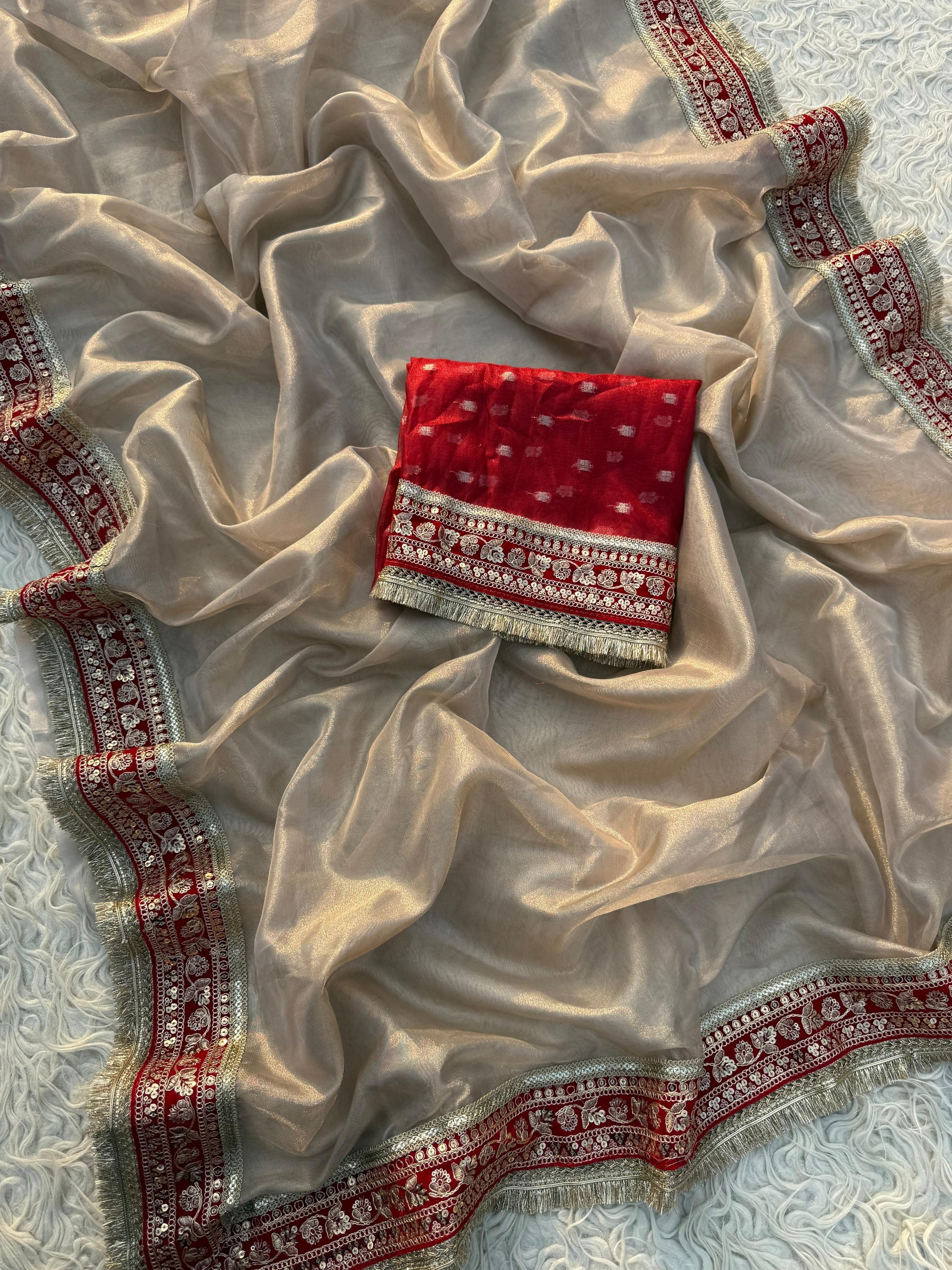 Premium plain tissue sabhyasachi silk saree