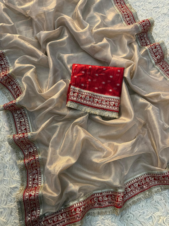 Premium plain tissue sabhyasachi silk saree