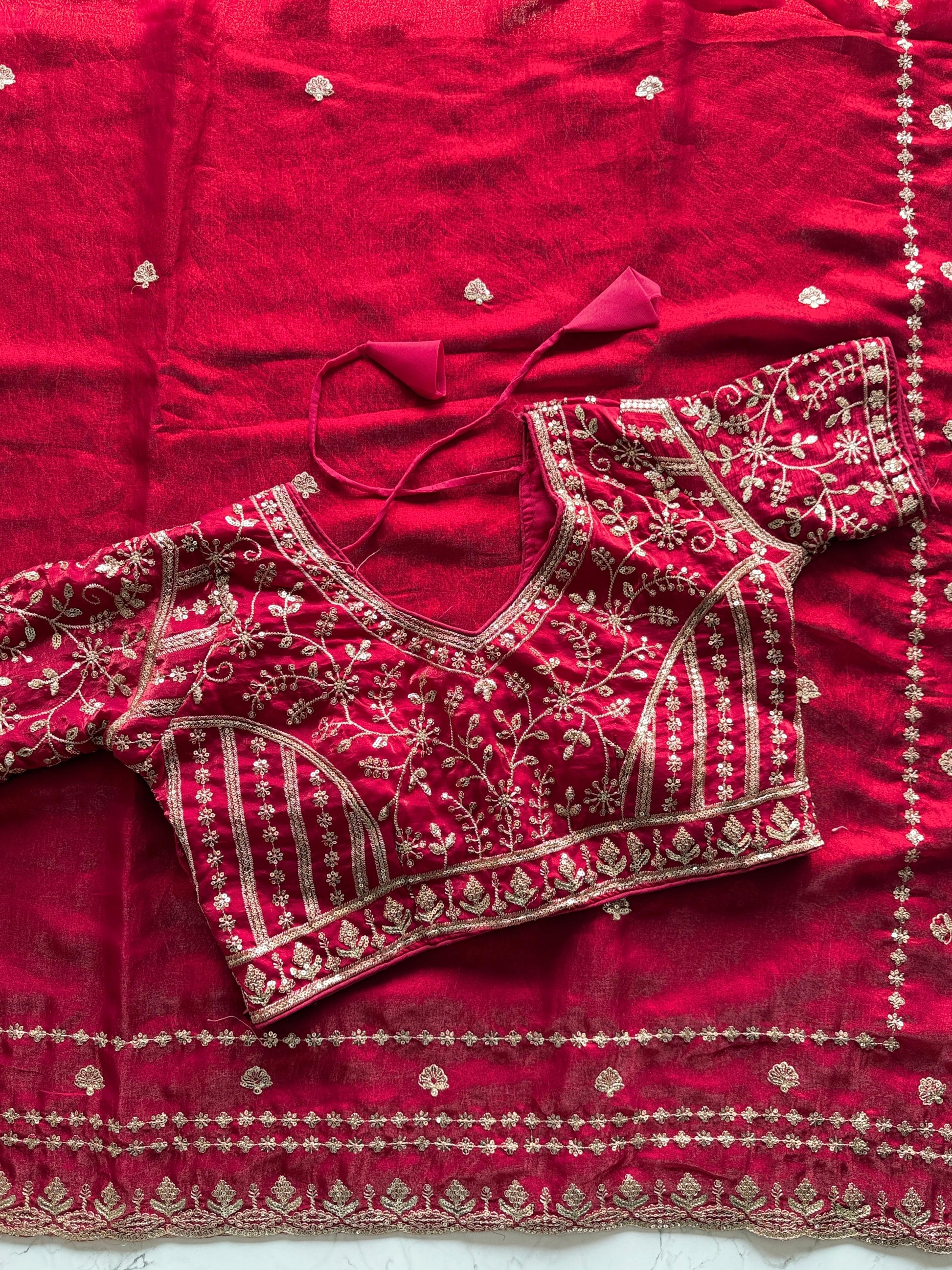 Premium Fandy satin saree with heavy sequence and zari work