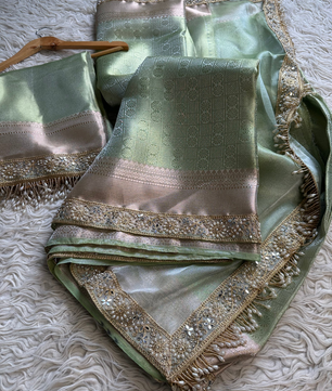 Pista green bridal Kanjeevaram brocade tissue saree