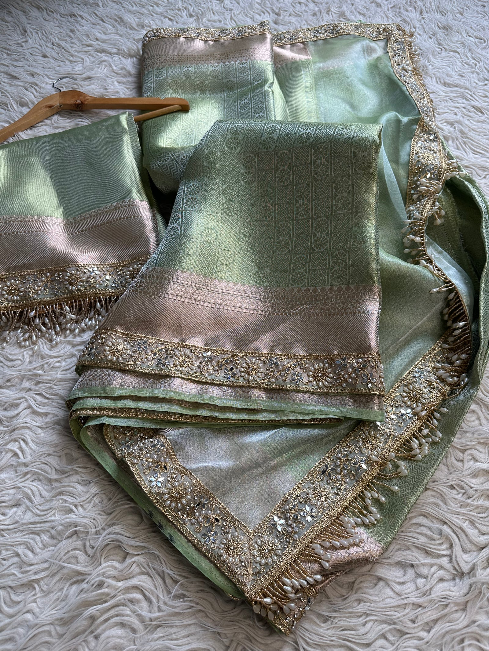 Pista green bridal Kanjeevaram brocade tissue saree