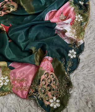 Fancy  Chinnon Silk Saree with floral print