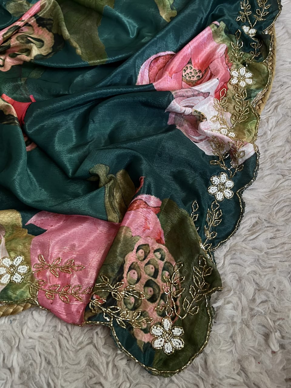 Fancy  Chinnon Silk Saree with floral print