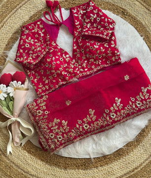 Soft Fendy Chiffon Saree With Heavy Embroidery Sequins And Thread Work All Over The Saree And Scallop Border*