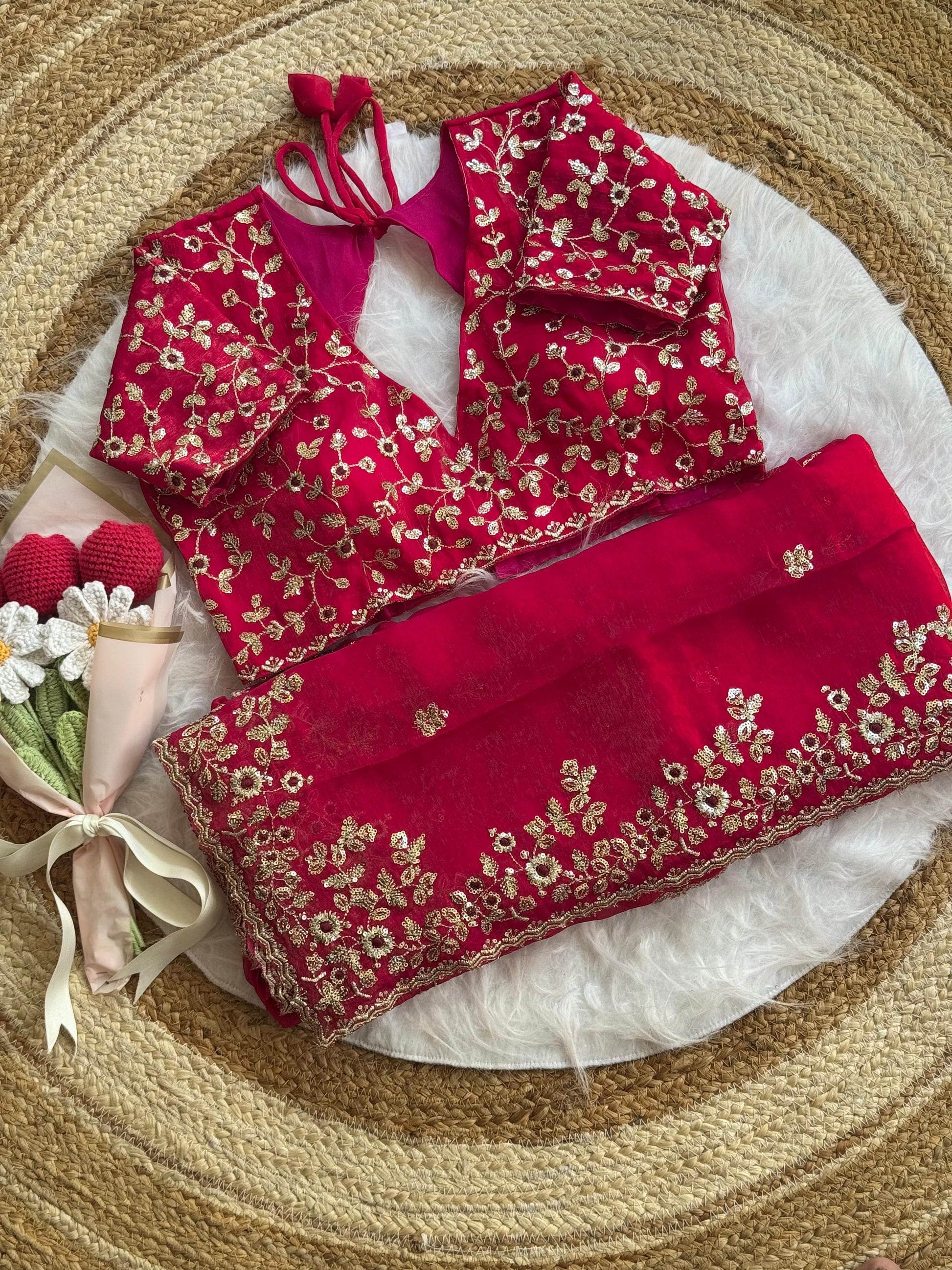 Soft Fendy Chiffon Saree With Heavy Embroidery Sequins And Thread Work All Over The Saree And Scallop Border*