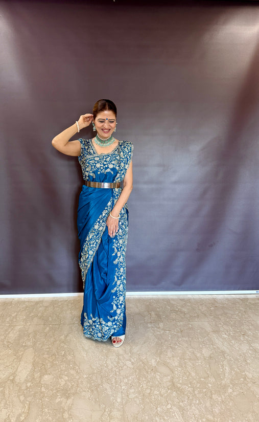 Beautiful blue saree in thread and sequence work