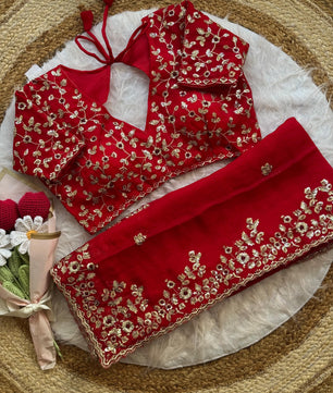 Soft Fendy Chiffon Saree With Heavy Embroidery Sequins And Thread Work All Over The Saree And Scallop Border*