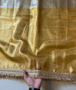 Two Tone Metallic Banarasi Tissue Soft Silk Saree with Gotapatti + Uljhan lace work