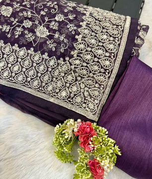 Shimmer  silk fabric chikankari work