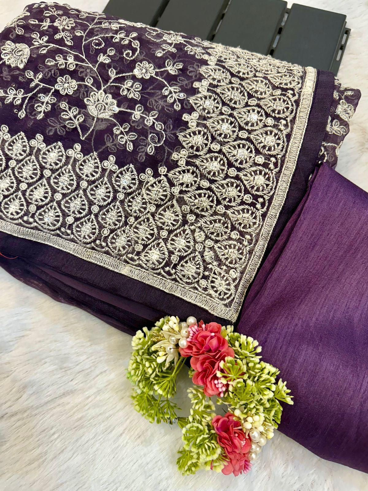 Shimmer  silk fabric chikankari work