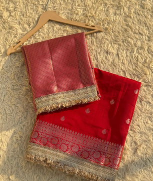 Soft Silk Saree In Red with Lace Work