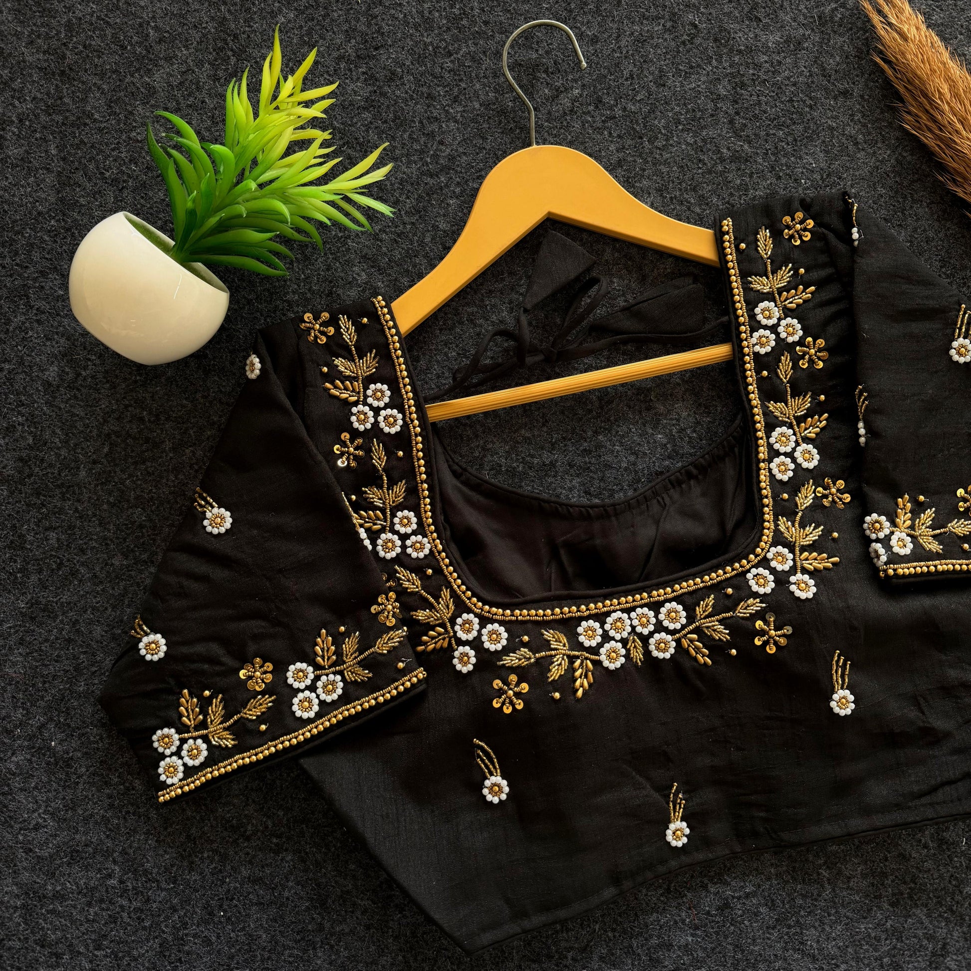 Beautiful handwork all over front nd sleves with designer handwork in blouse