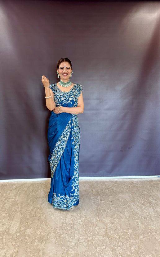 Beautiful blue saree in thread and sequence work