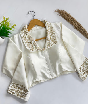 Beautiful handwork all over sleeve and collar in blouse