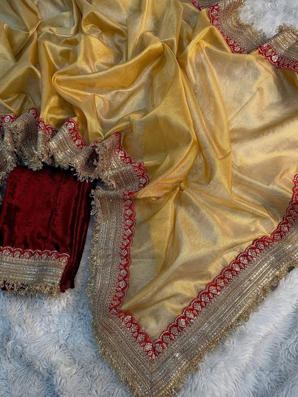 Banarasi soft tissue saree with gotta lace border