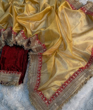 Banarasi soft tissue saree with gotta lace border