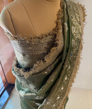 Masterpiece Glass Tissue Banarasi *Handwork* Mirror Work , Maharani Lace Work Saree