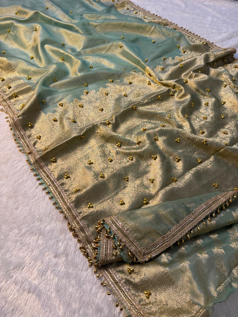 Banarasi Tissue Zari Weaving Border Saree X Ghungroo Handwork