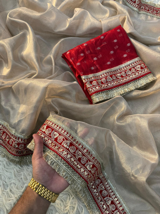 Premium plain tissue sabhyasachi silk saree