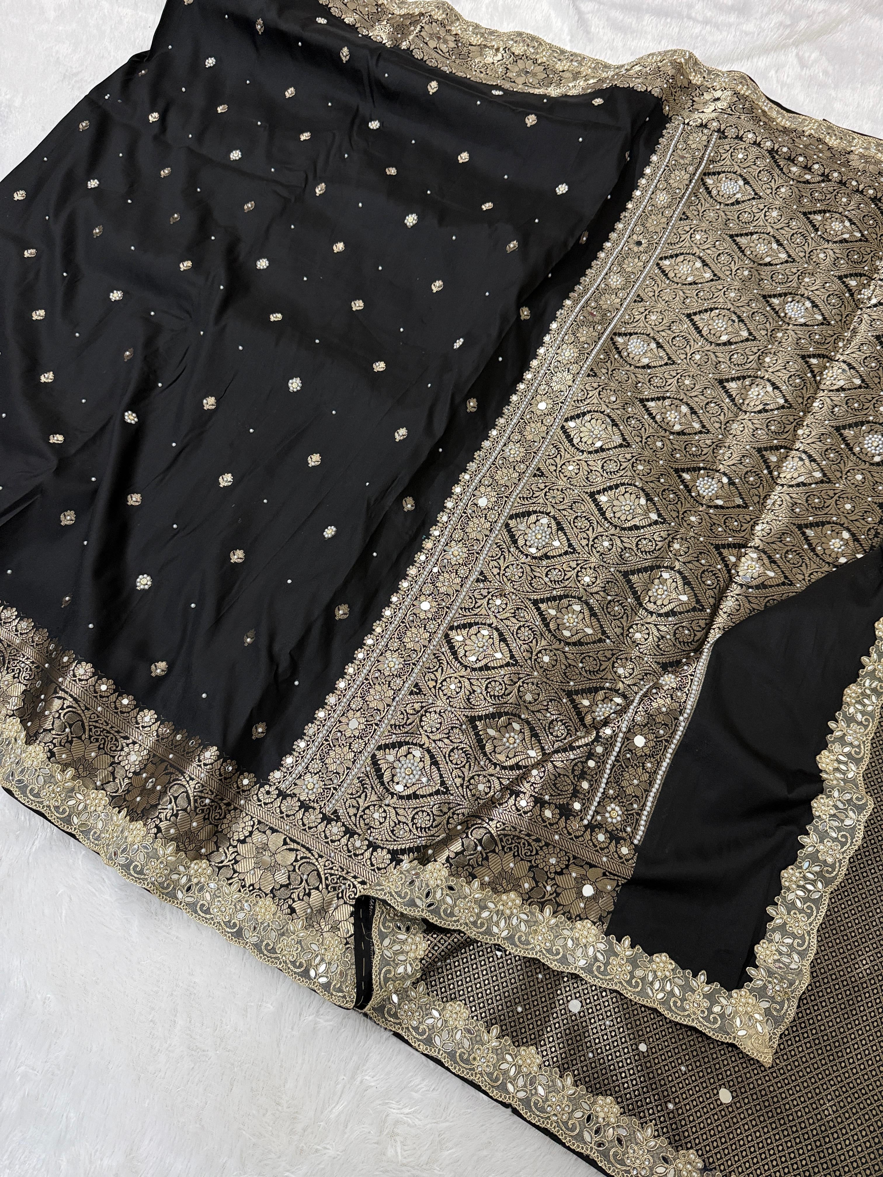 Presenting Timeless Banarasi Semi Katan Soft Silk Lace work Saree