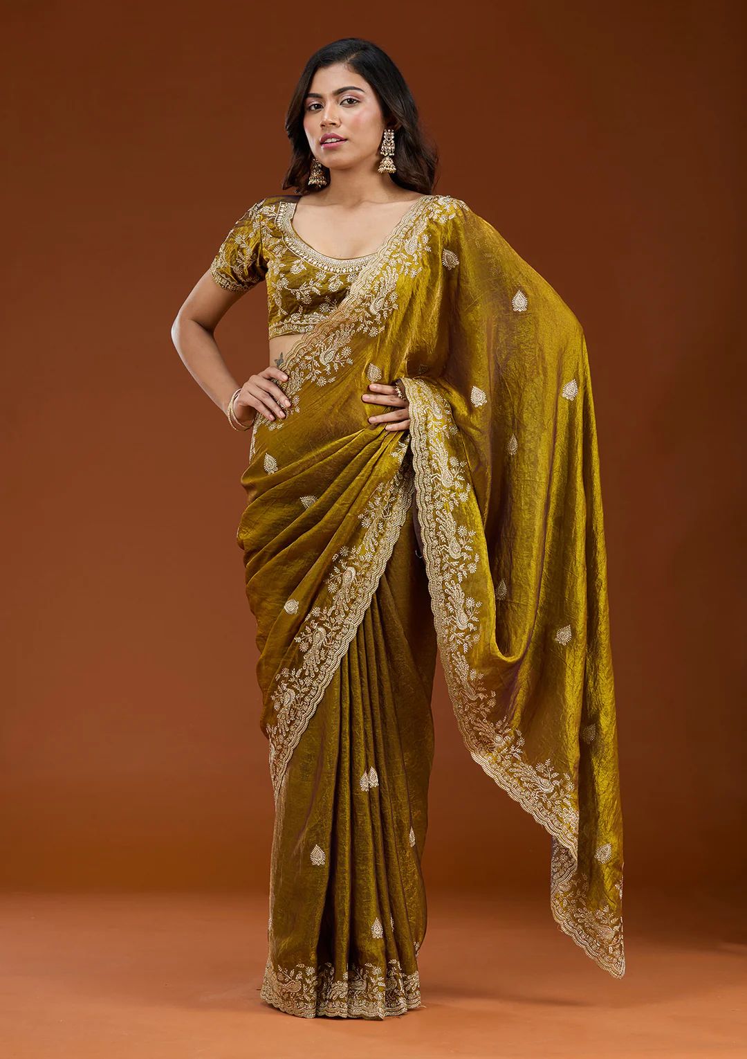 Beautiful Frendy Chiffon Saree in Sequence and Zari embroidery work