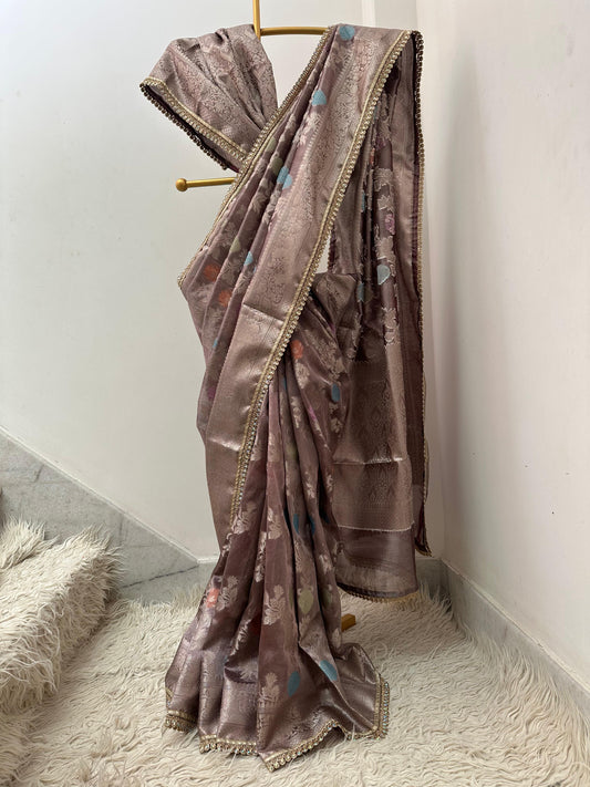 Premium tissue mina jaal saree