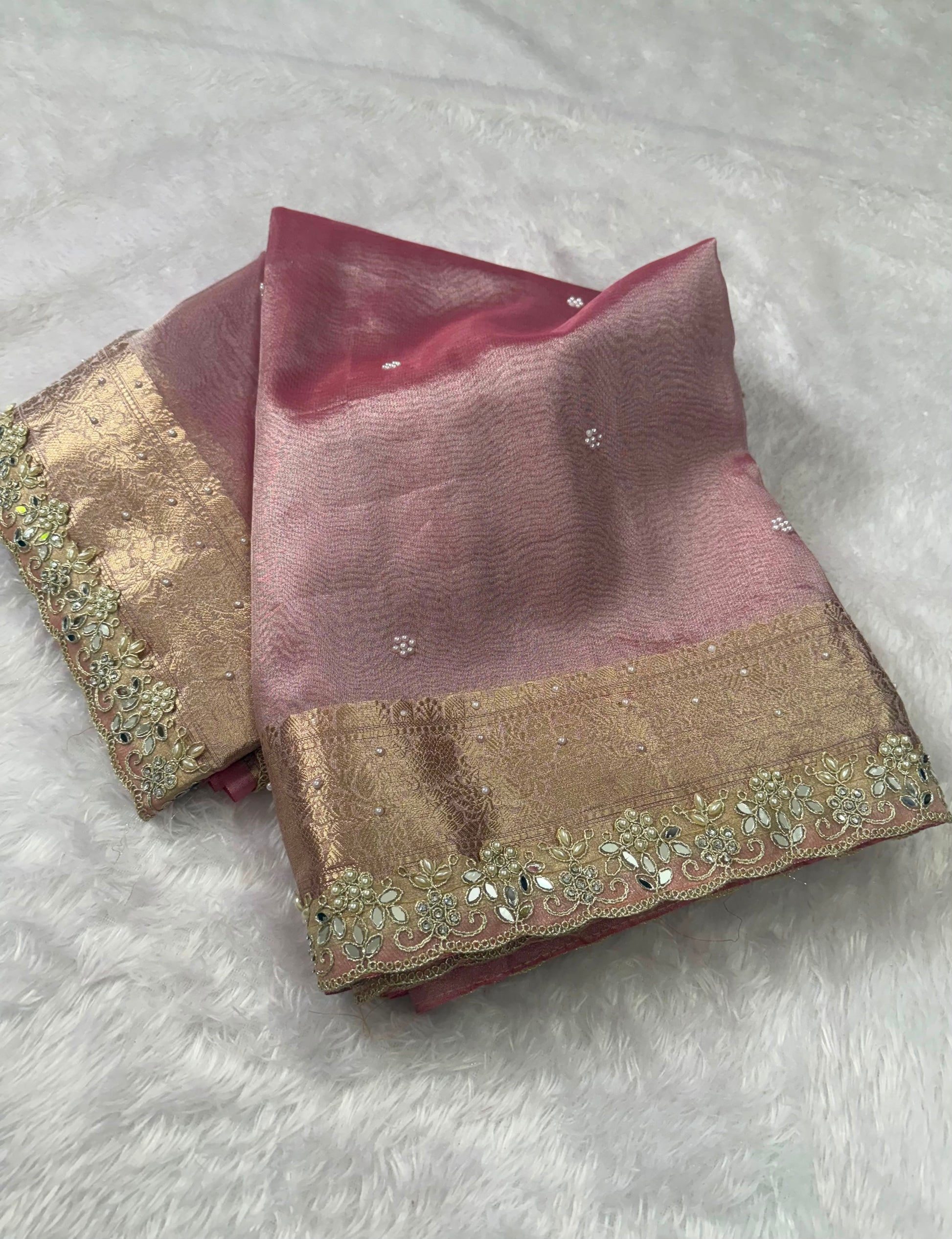 Premium soft pink colour tissue saree