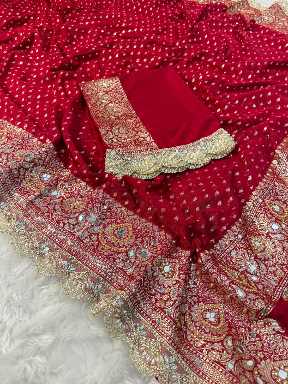Premium katan silk with sari & mirror work