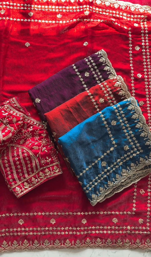 Premium Fandy satin saree with heavy sequence and zari work