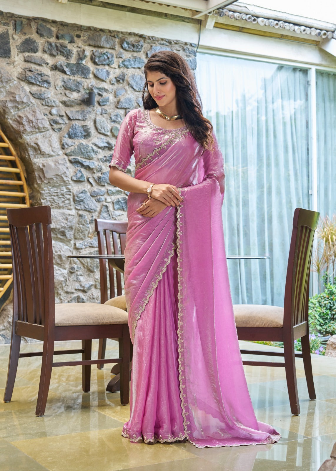 Satin saree with Swarovski Diamond Work