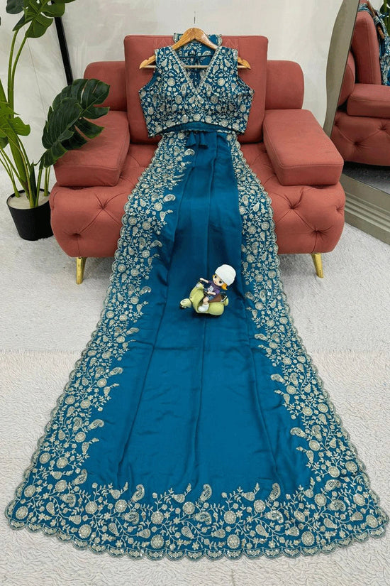 Beautiful blue saree in thread and sequence work