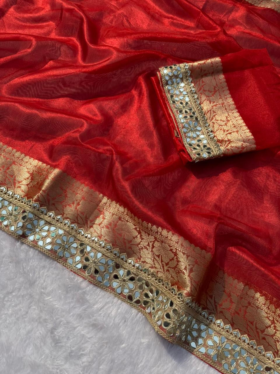 banarasi SOFT &nbsp; GLASS TISSUE SILK saree collection.all over beautiful mirror &nbsp; lace work border.