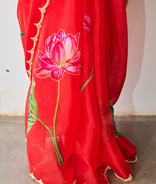 ✨Pure soft tebby silk with beautiful flower print & cutdena + pear handwork