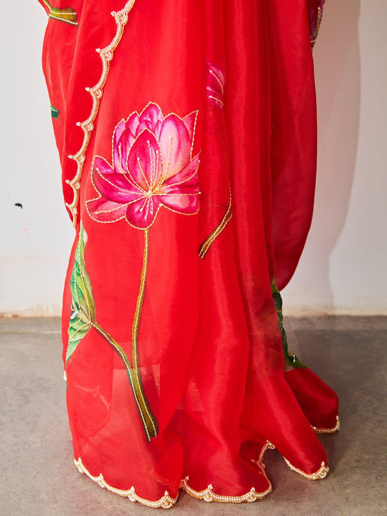 ✨Pure soft tebby silk with beautiful flower print & cutdena + pear handwork