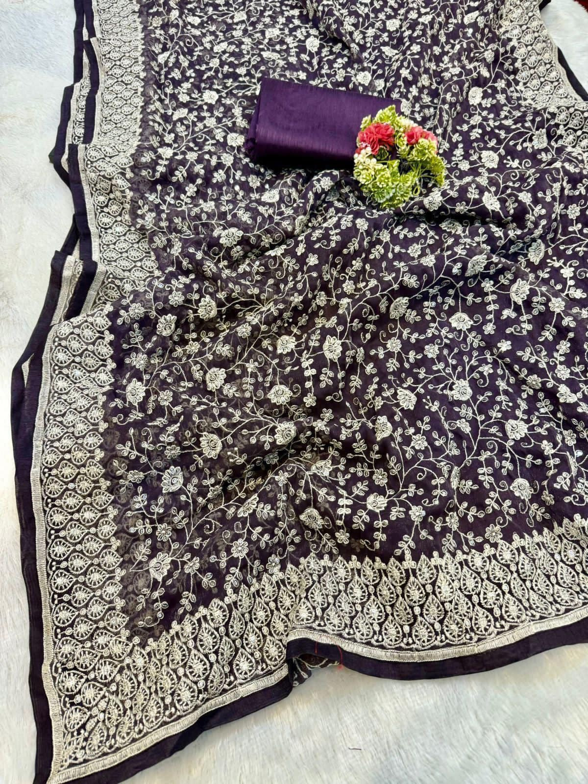 Shimmer  silk fabric chikankari work