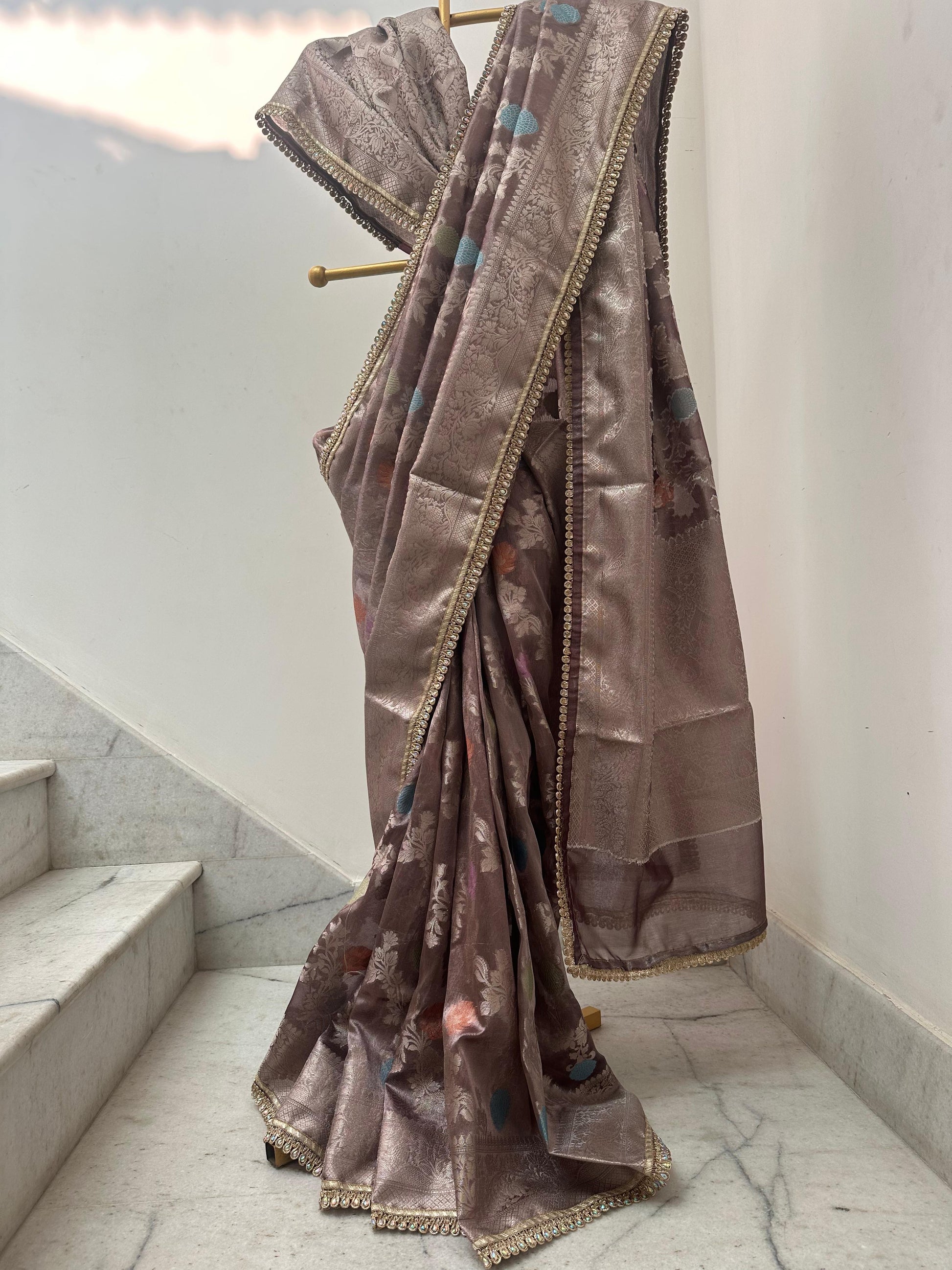 Premium tissue mina jaal saree