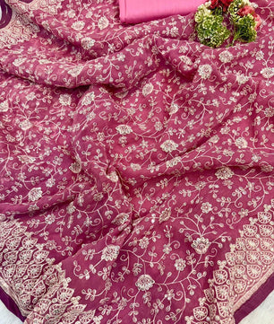 Shimmer  silk fabric chikankari work