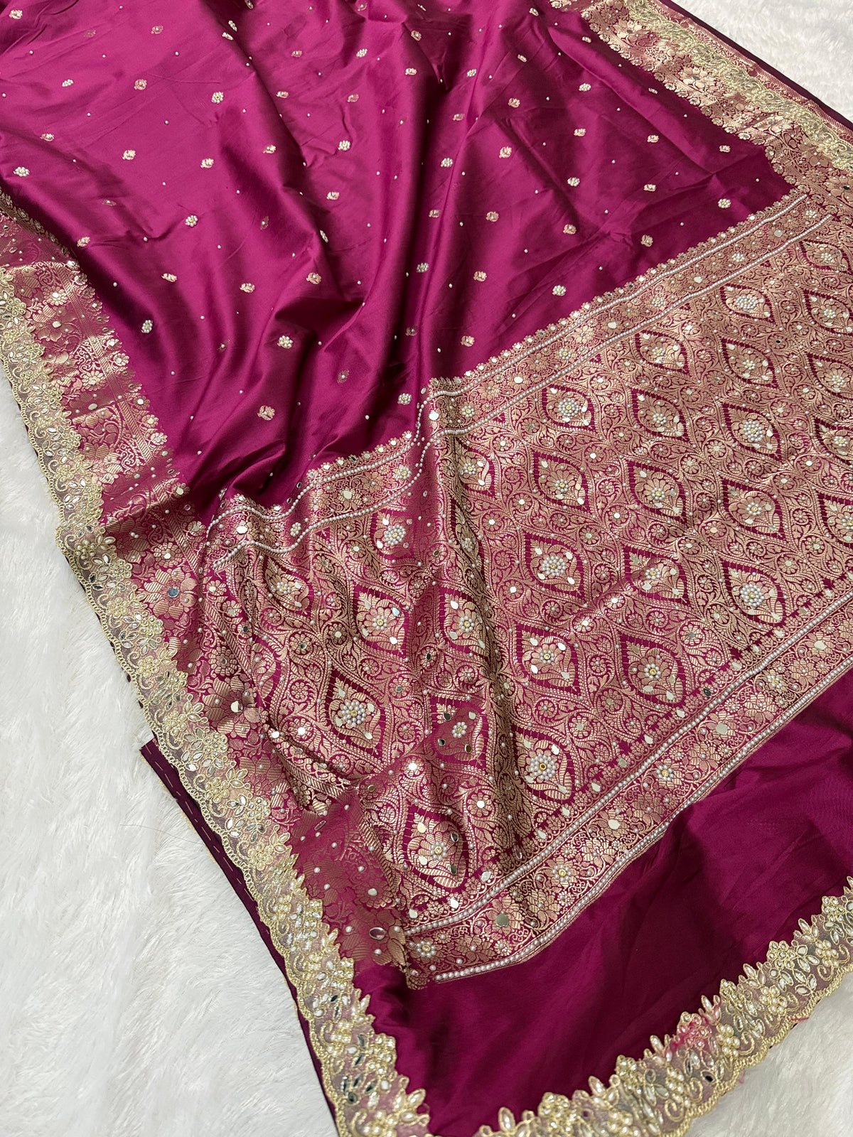 Presenting Timeless Banarasi Semi Katan Soft Silk Lace work Saree