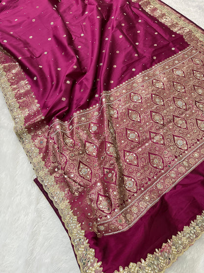 Presenting Timeless Banarasi Semi Katan Soft Silk Lace work Saree