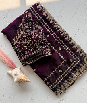 Premium Fandy satin saree with heavy sequence and zari work