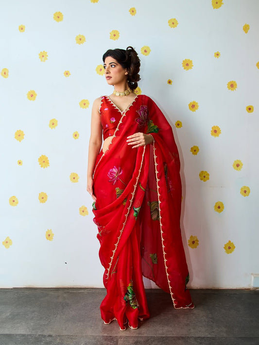 ✨Pure soft tebby silk with beautiful flower print & cutdena + pear handwork